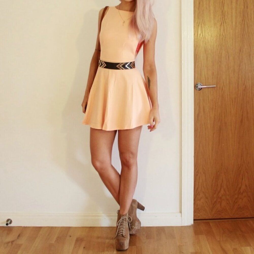 NEW American Apparel Peach Orange Y2k Skater Mini Fit Flare Dress S Indie Sexy - Picture 16 of 16